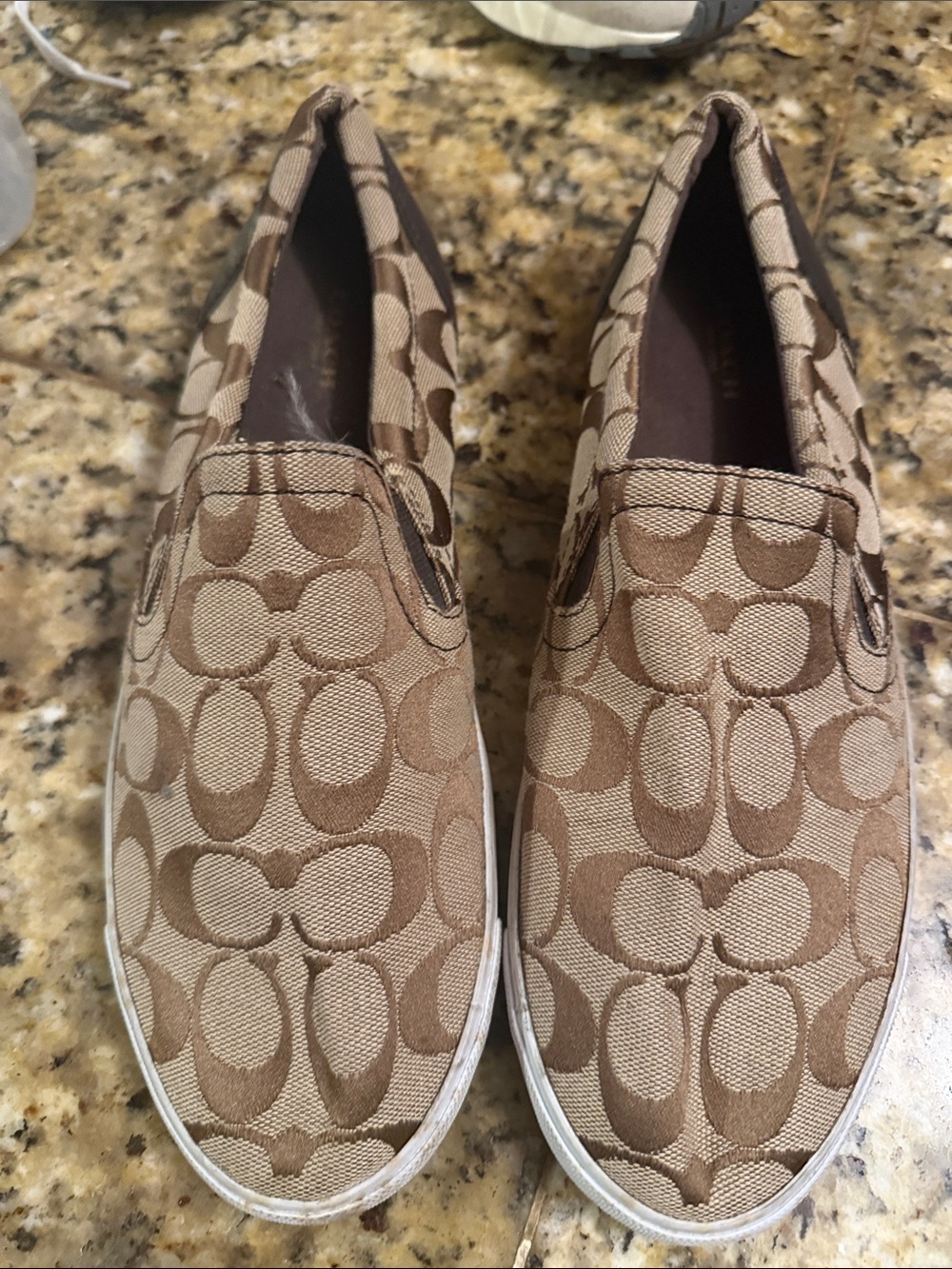Coach Men’s Tan/Brown Signature Canvas Slip-On Loafers
